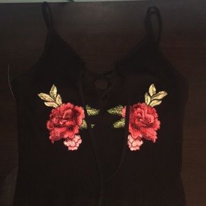 Flower embroided crop top